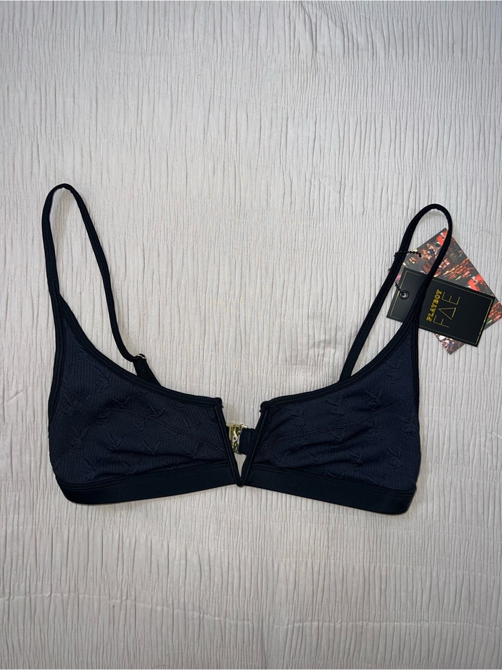 Playboy x FAE Black Bunny Rib Bikini Top Size M NWT